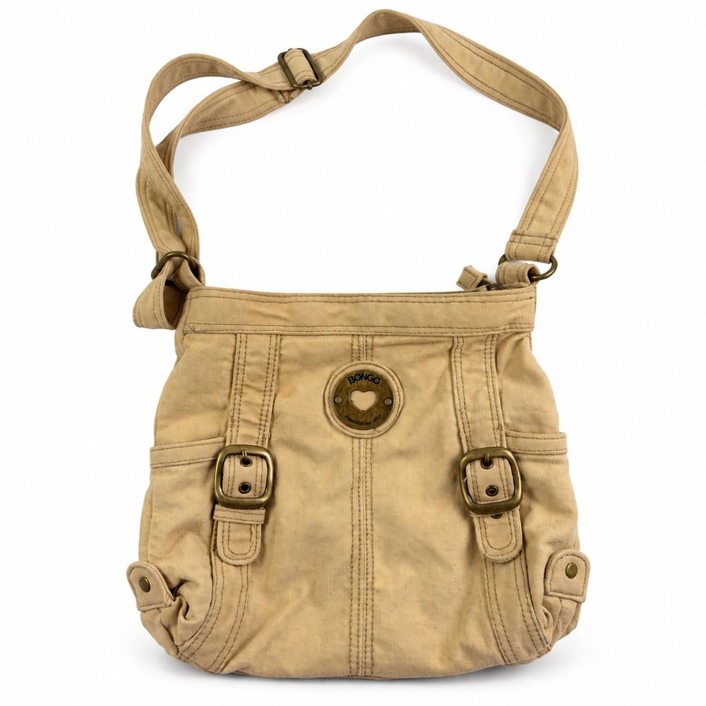 Bongo Vintage Y2K Beige Canvas Buckle Utility Crossbody Shoulder Bag Purse